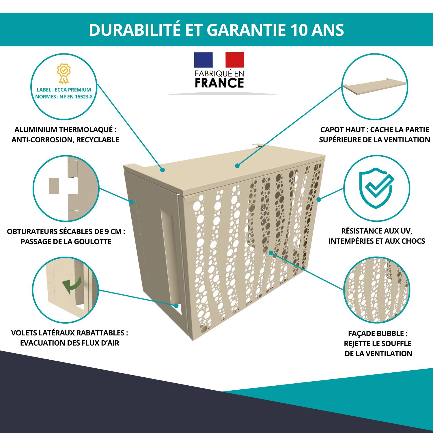 Cache climatiseur, ATOLE aluminium thermolaqué, crème, L.110 x H.113 x P.64 cm - Image 5