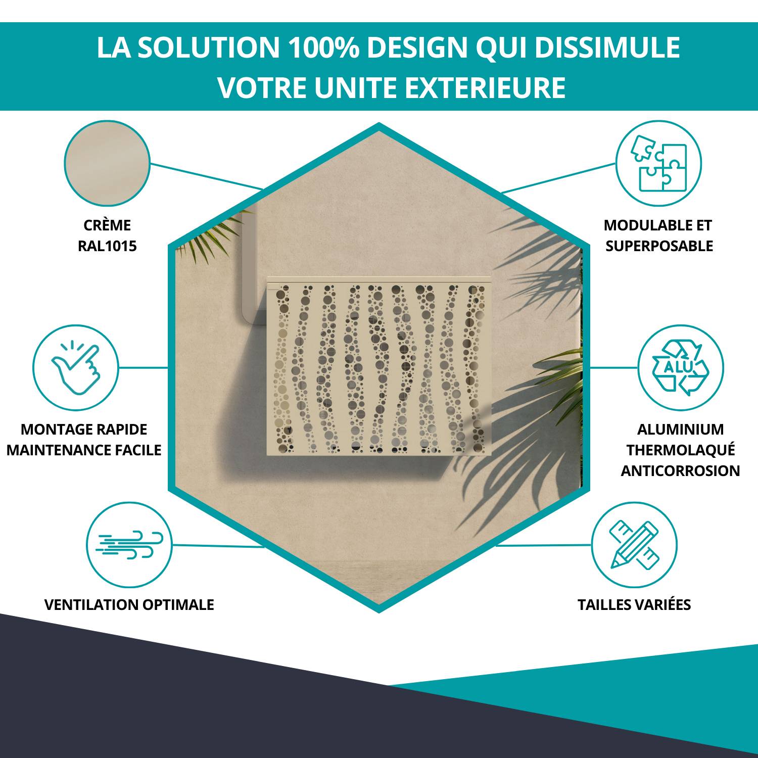 Cache climatiseur, ATOLE aluminium thermolaqué, crème, L.110 x H.113 x P.64 cm - Image 2
