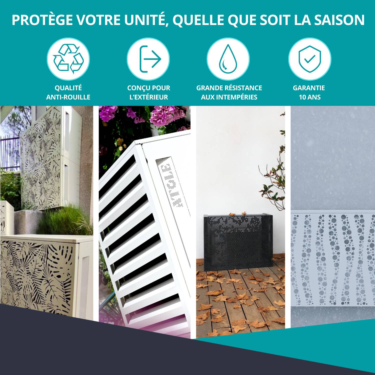 Cache climatiseur, ATOLE aluminium thermolaqué, crème, L.110 x H.113 x P.64 cm - Image 7