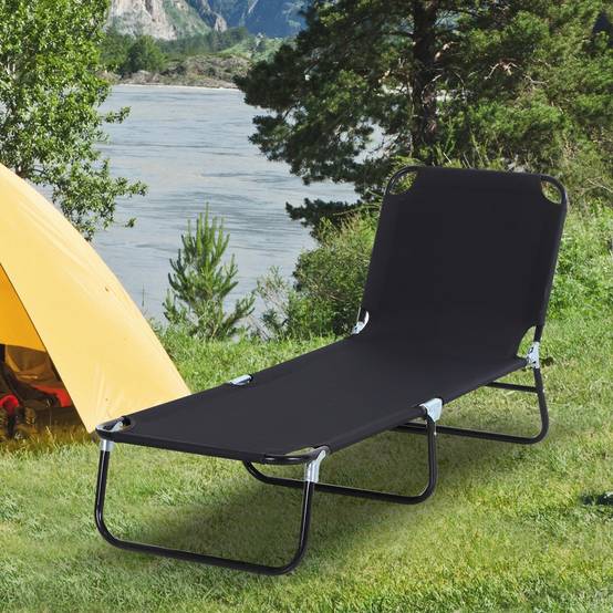 Sans Marque - Chaise longue de jardin pliante avec dossier réglable, acier et tissu Oxford, 188 x 56 x 28 cm, noire - Image 2