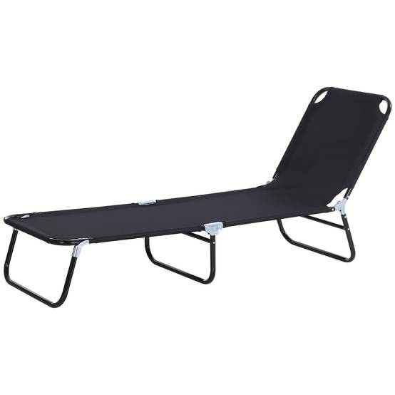 Sans Marque - Chaise longue de jardin pliante avec dossier réglable, acier et tissu Oxford, 188 x 56 x 28 cm, noire - Image 1