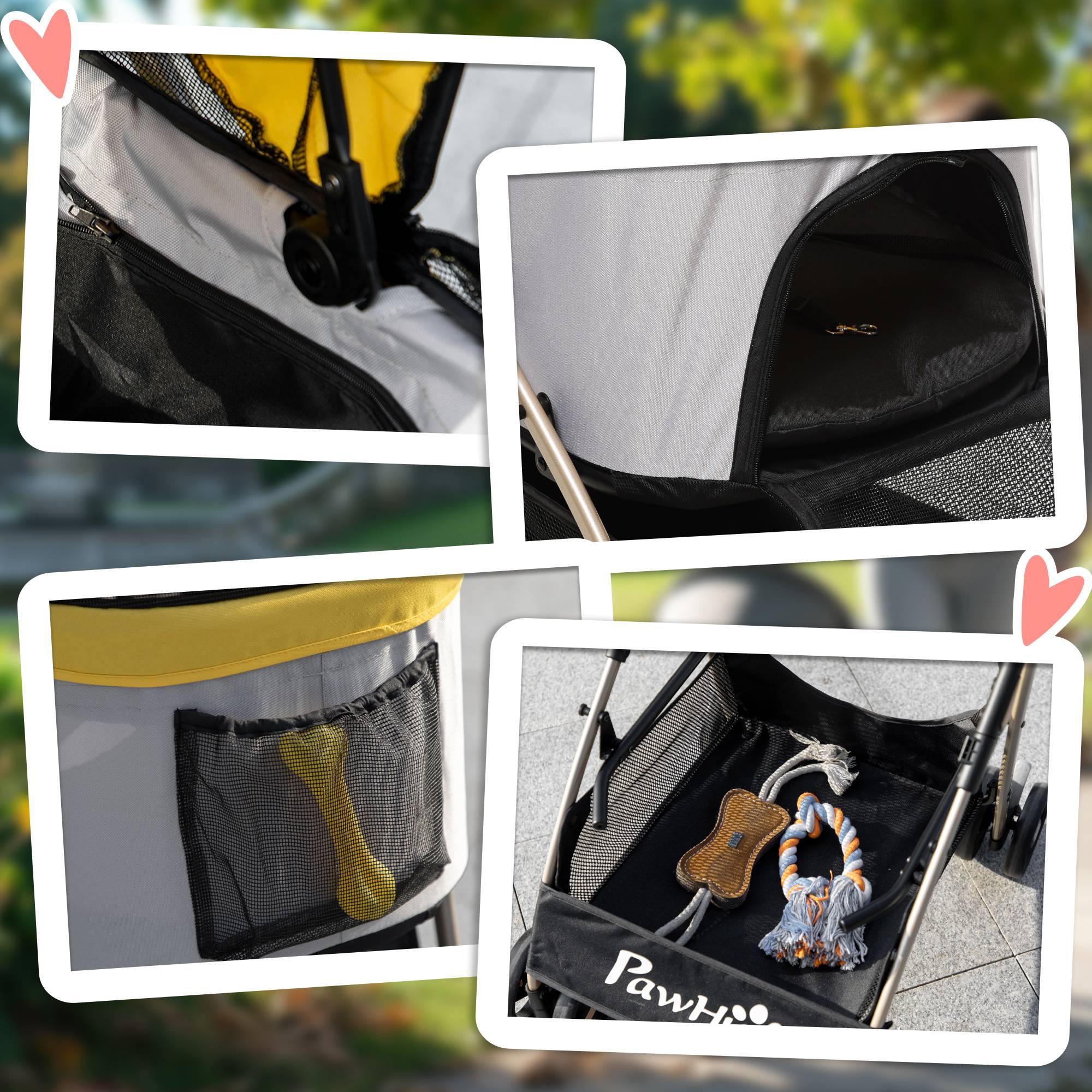 Chariot pour chien 2-en-1, tissu Oxford, jaune, 82 x 49.5 x 98 cm - PANGIVO - Image 7