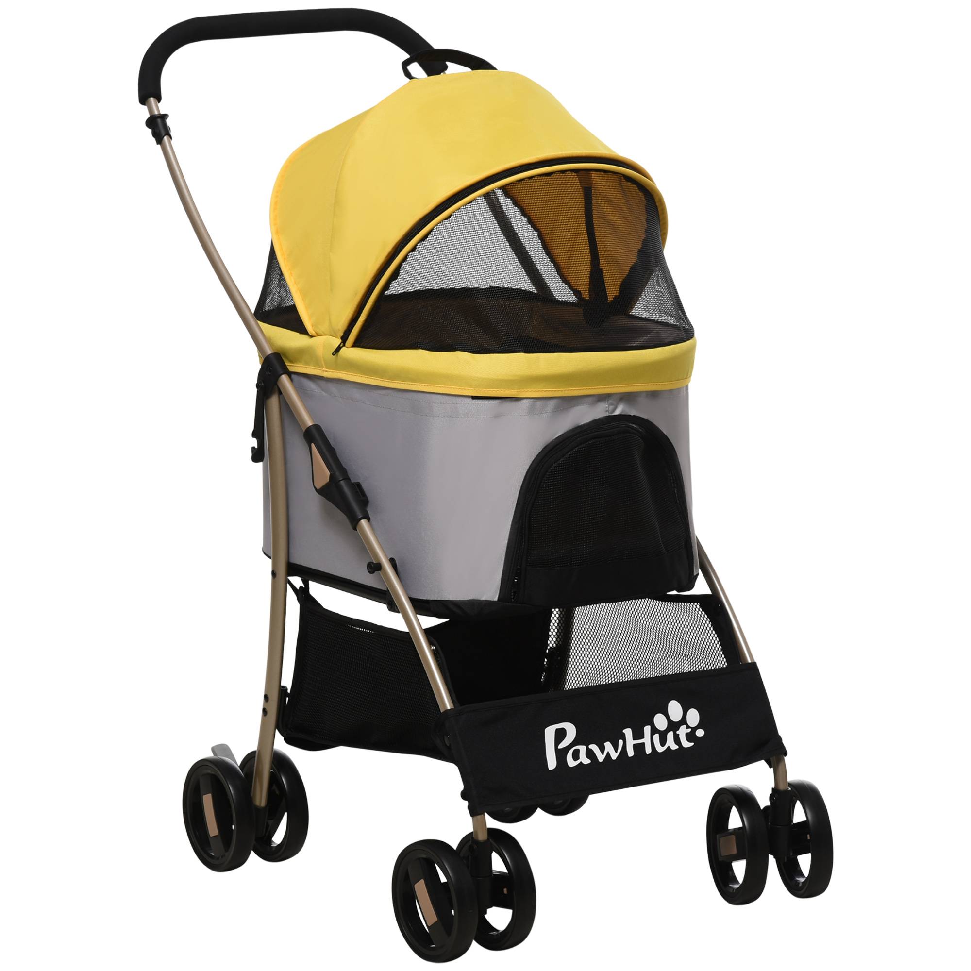 Chariot pour chien 2-en-1, tissu Oxford, jaune, 82 x 49.5 x 98 cm - PANGIVO - Image 1