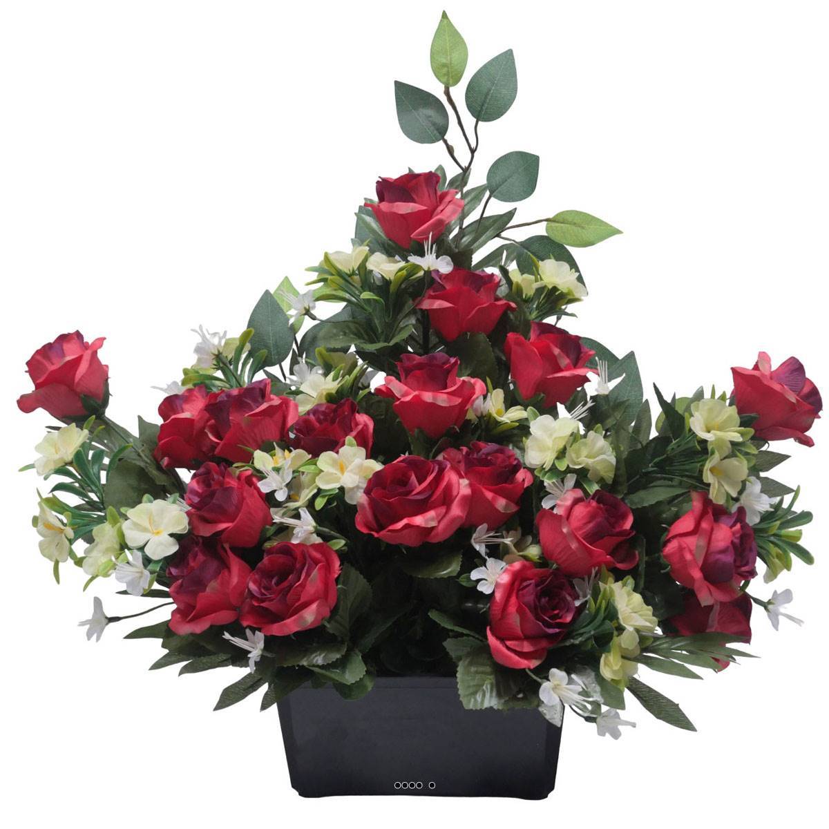 Artificielles - Devant de tombe de Rose, Mini fleurs et Ficus Rose fushia artificiels pour la Toussaint - couleur: Rose fushia 730 - Imagen 1