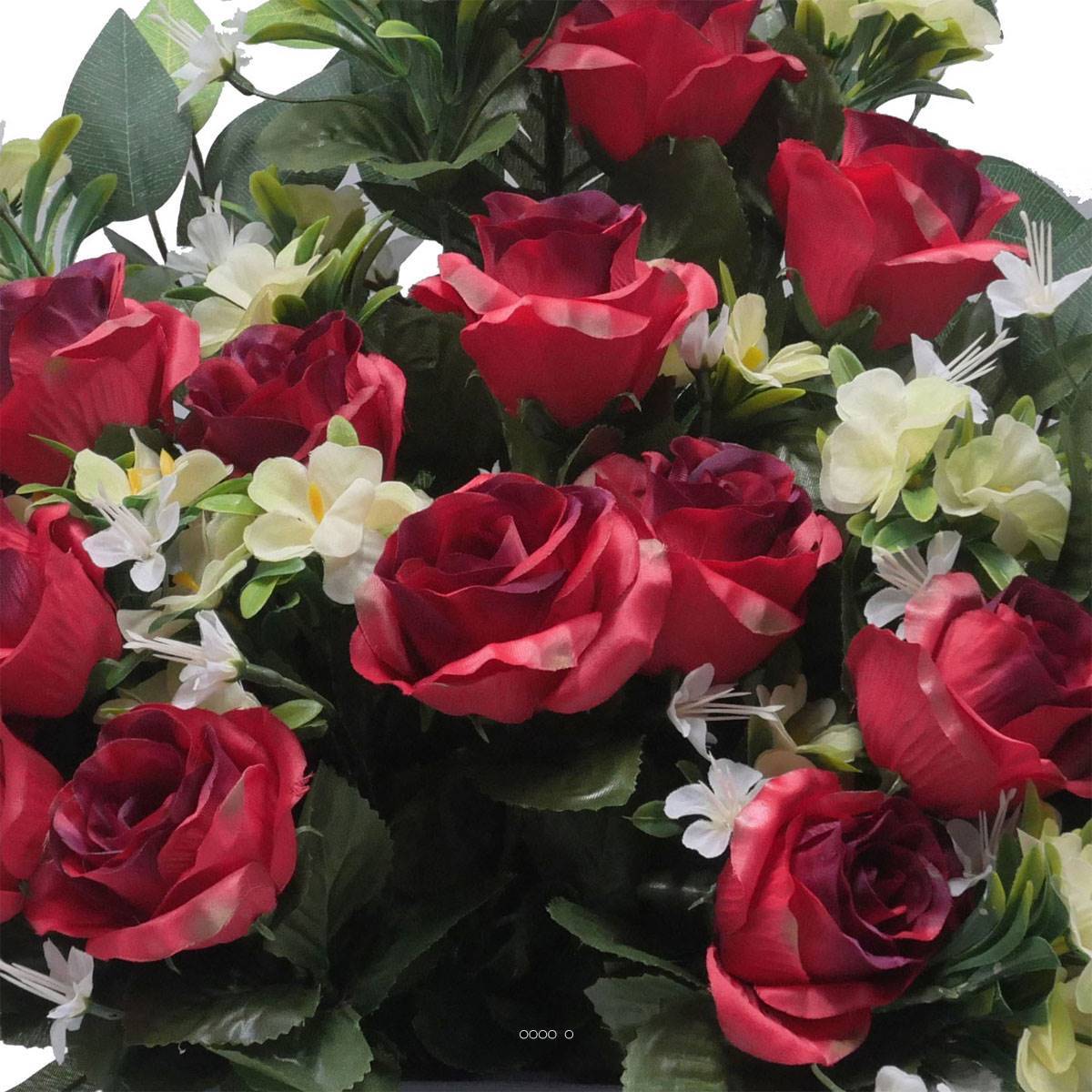 Artificielles - Devant de tombe de Rose, Mini fleurs et Ficus Rose fushia artificiels pour la Toussaint - couleur: Rose fushia 730 - Imagen 3