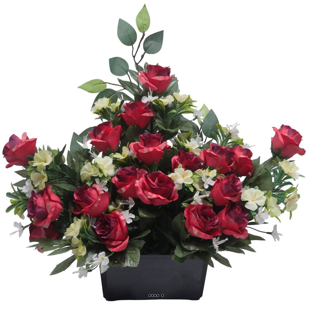 Artificielles - Devant de tombe de Rose, Mini fleurs et Ficus Rose fushia artificiels pour la Toussaint - couleur: Rose fushia 730 - Imagen 2