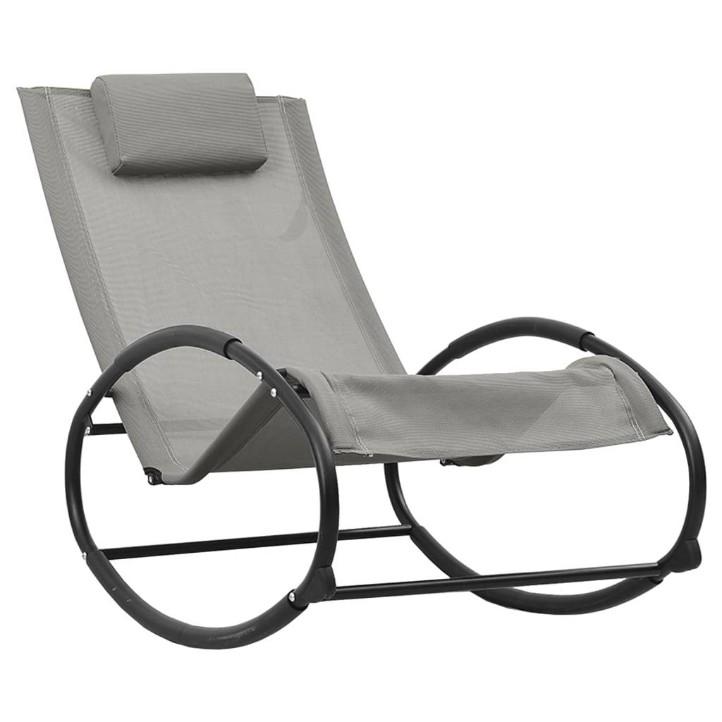 Helloshop26 - Transat chaise longue bain de soleil lit de jardin terrasse meuble d'extérieur 105,5 cm avec oreiller acier et textilène gris - Imagen 1