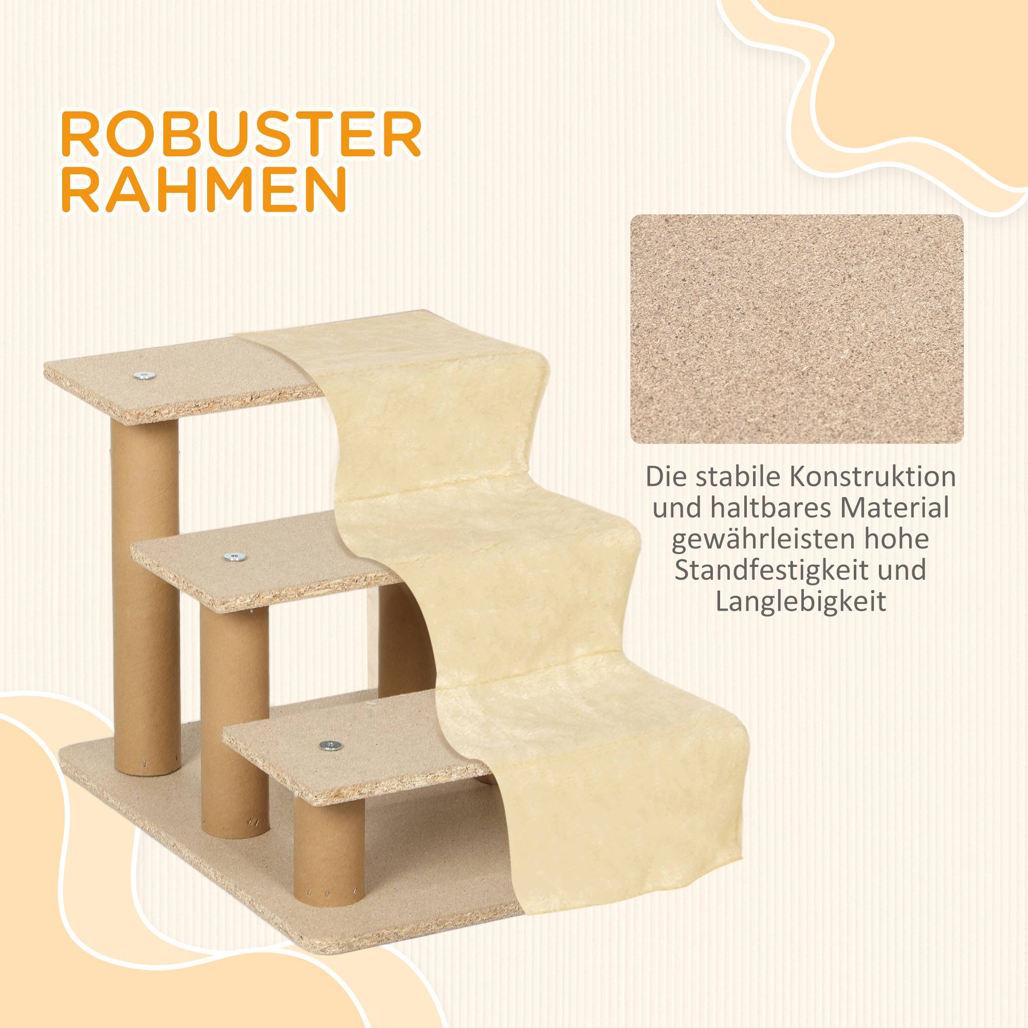 Escalier animaux pliable, 3 marches, housse peluche lavable, panneau, 46x35x35cm, beige - Image 8
