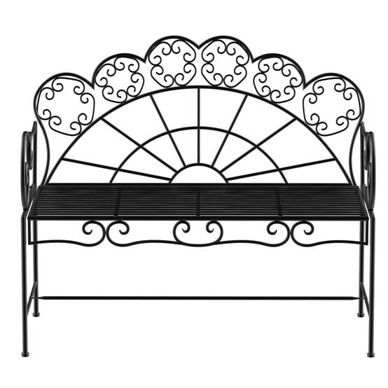 ComfortXL - Banc de jardin 2 places métal noir 107 x 55,5 x 92 cm extérieur terrasse dossier décoratif résistant aux intempéries - Image 2