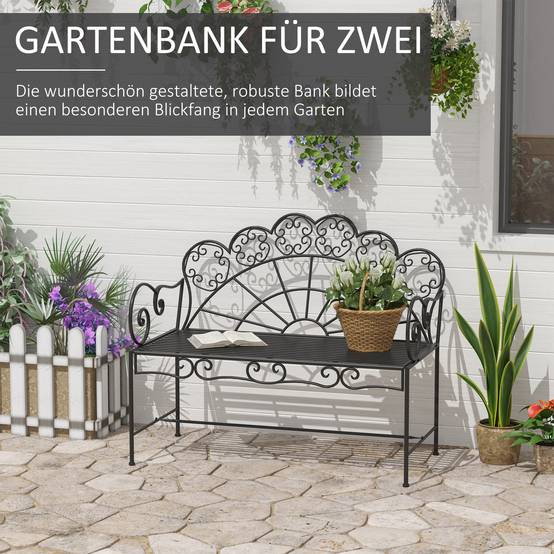 ComfortXL - Banc de jardin 2 places métal noir 107 x 55,5 x 92 cm extérieur terrasse dossier décoratif résistant aux intempéries - Image 4