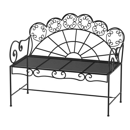 ComfortXL - Banc de jardin 2 places métal noir 107 x 55,5 x 92 cm extérieur terrasse dossier décoratif résistant aux intempéries - Image 10