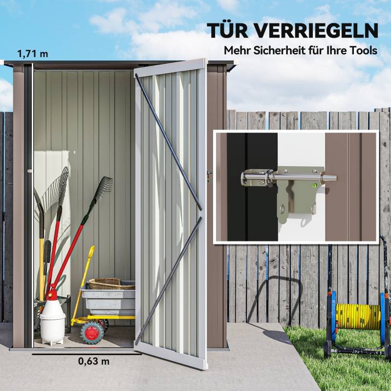Abri Jardin Acier 1m² Toit Incliné Porte Verrouillable 142x84cm Marron - ComfortXL Outdoor Living - Image 5