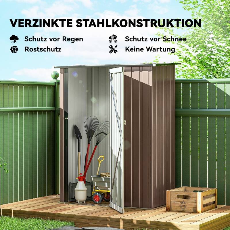 Abri Jardin Acier 1m² Toit Incliné Porte Verrouillable 142x84cm Marron - ComfortXL Outdoor Living - Image 4