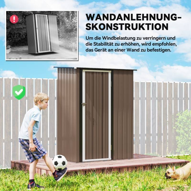 Abri Jardin Acier 1m² Toit Incliné Porte Verrouillable 142x84cm Marron - ComfortXL Outdoor Living - Image 6