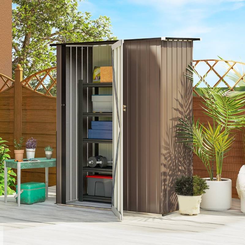 Abri Jardin Acier 1m² Toit Incliné Porte Verrouillable 142x84cm Marron - ComfortXL Outdoor Living - Image 1