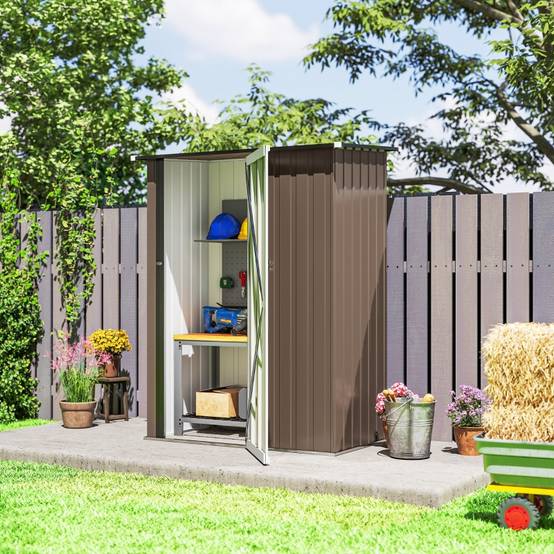 Abri Jardin Acier 1m² Toit Incliné Porte Verrouillable 142x84cm Marron - ComfortXL Outdoor Living - Image 7