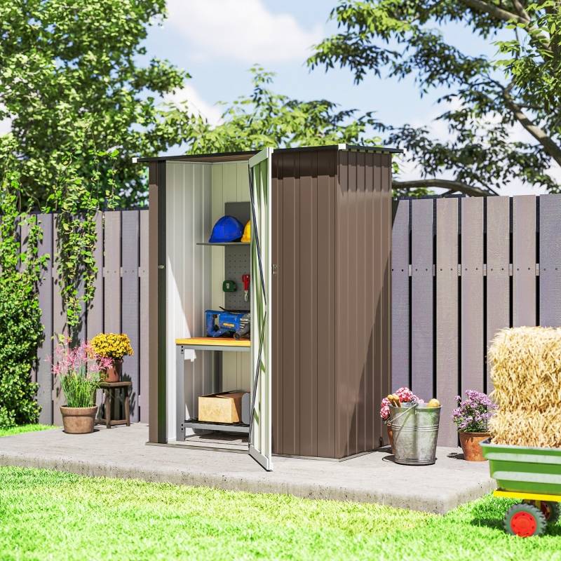 Abri Jardin Acier 1m² Toit Incliné Porte Verrouillable 142x84cm Marron - ComfortXL Outdoor Living - Image 7