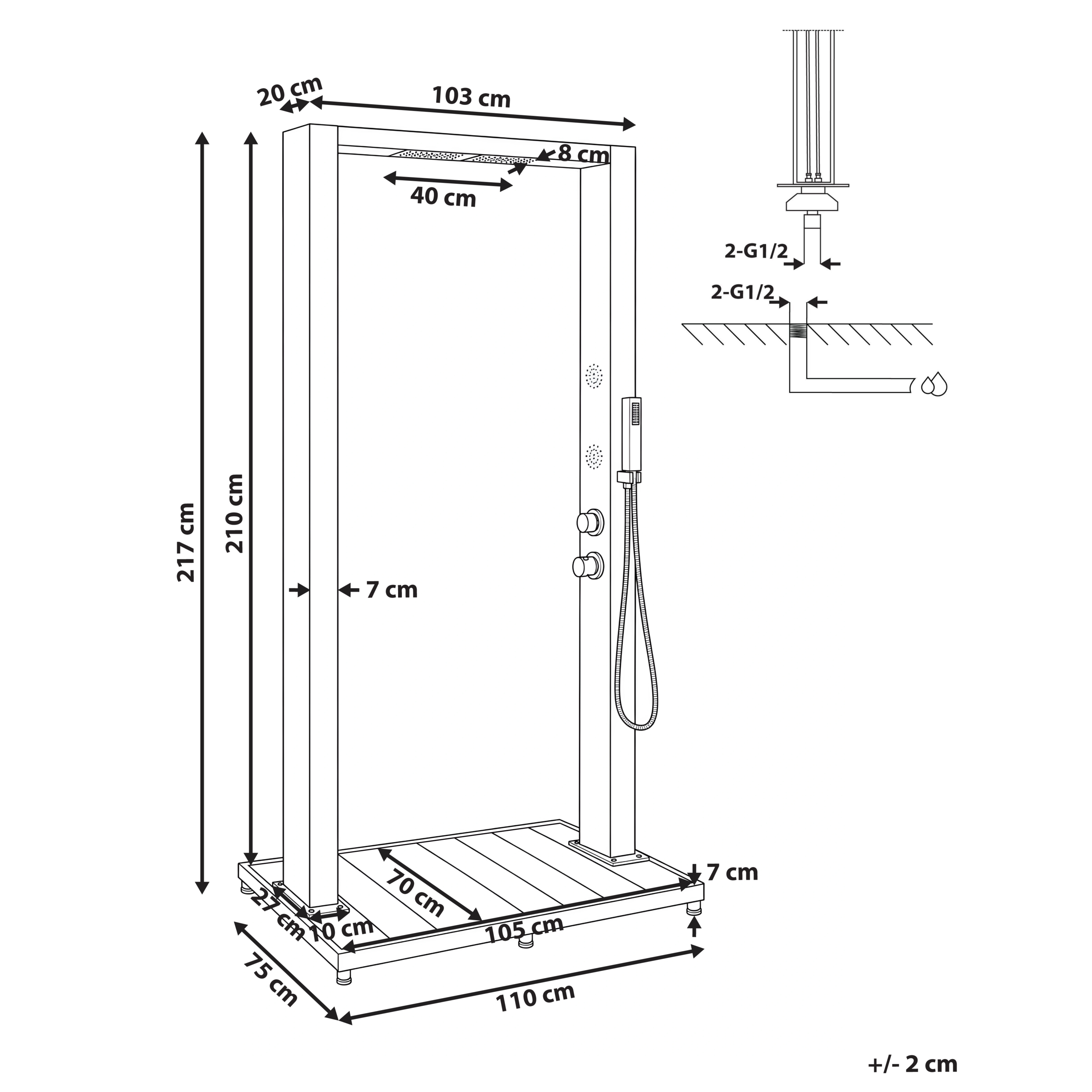 Beliani - Douche d'extérieur Acier inox Argenté SURAMA - 110x75x217- Beliani - Image 3