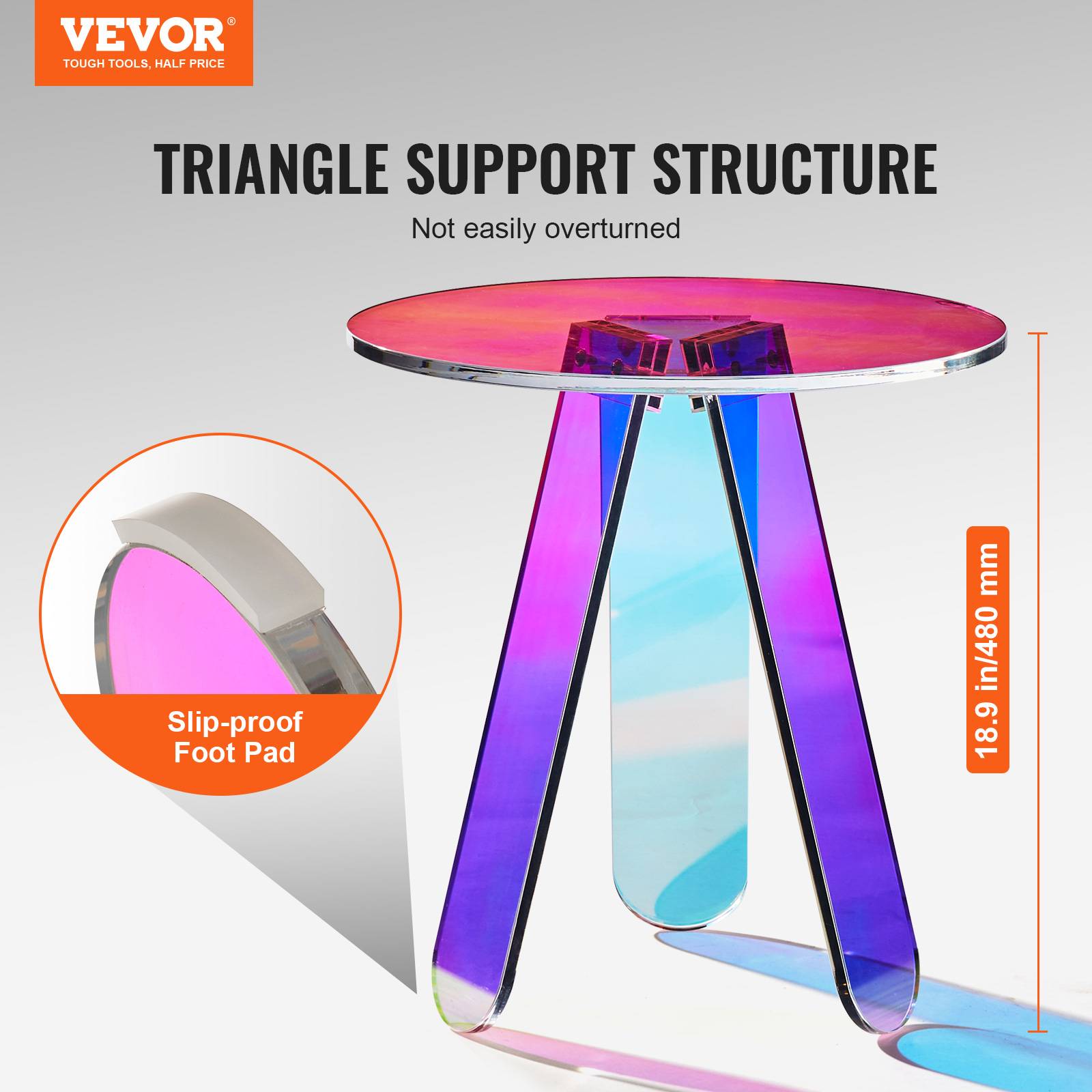VEVOR Table appoint ronde acrylique 450x480 mm, charge 10 kg. Chevet, salon, chambre, irisée. - Image 5