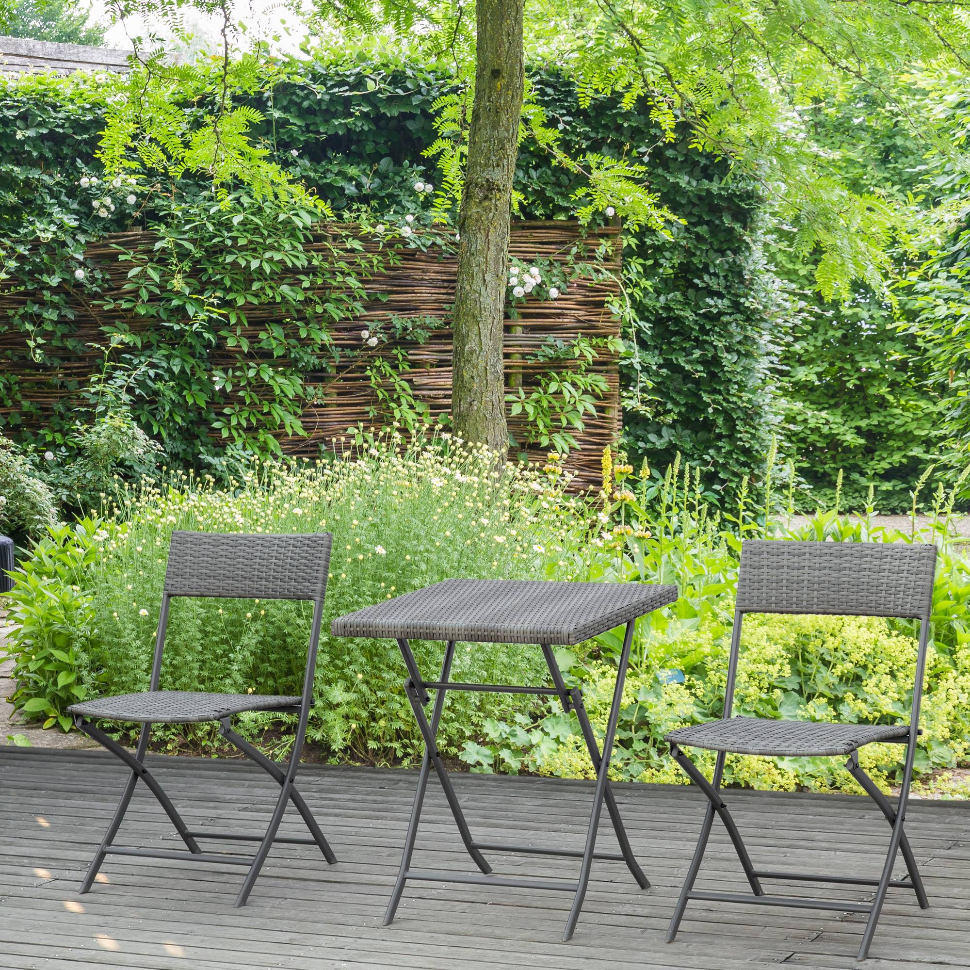 Outsunny - Ensemble meubles de jardin design table carré et chaises pliables résine tressée imitation rotin gris - Outsunny - Imagen 2