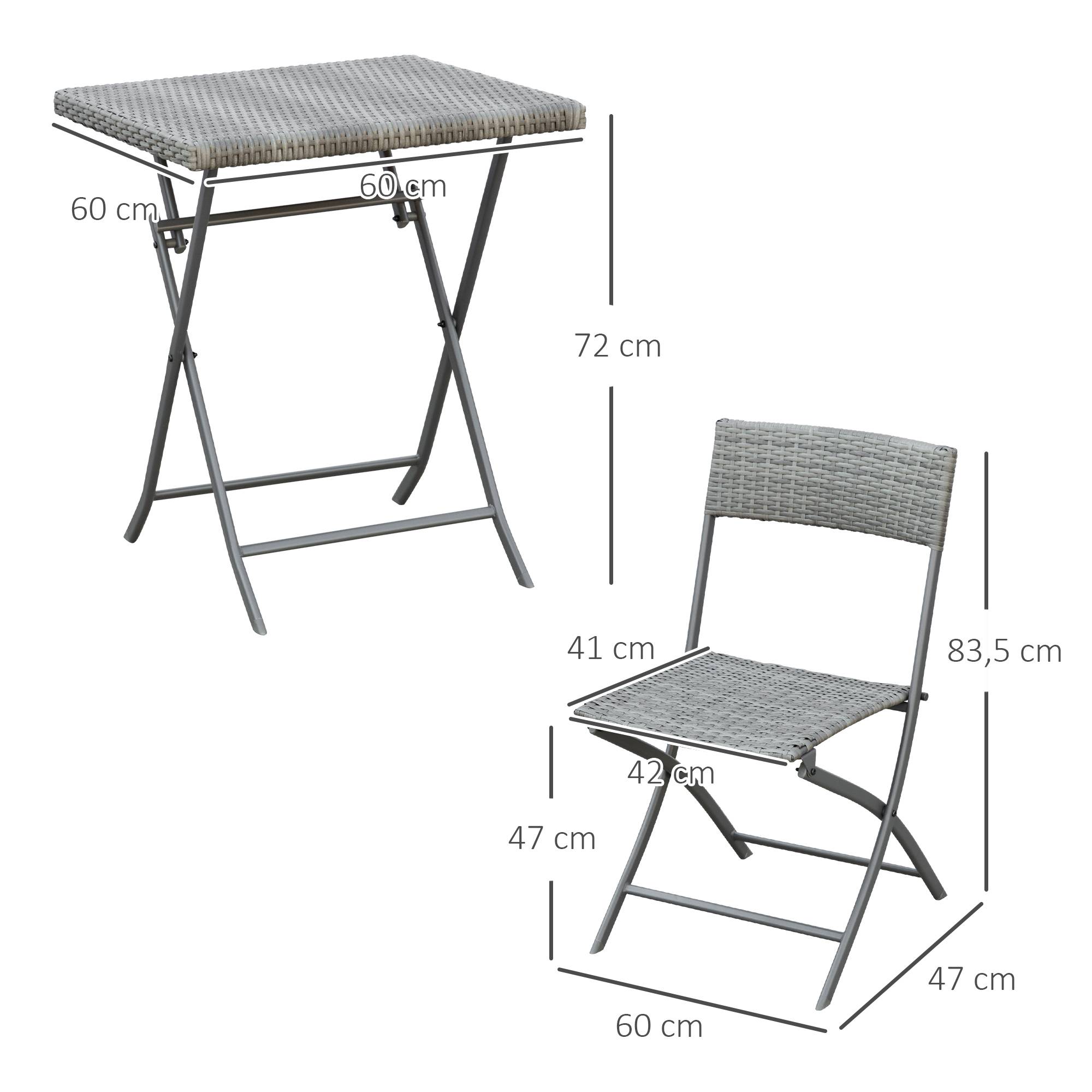 Outsunny - Ensemble meubles de jardin design table carré et chaises pliables résine tressée imitation rotin gris - Outsunny - Imagen 3