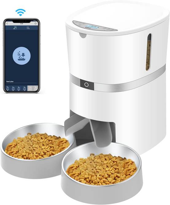 Distributeur Croquettes Chat Automatique 4L pour Chats & Chiens blanc Vendos85