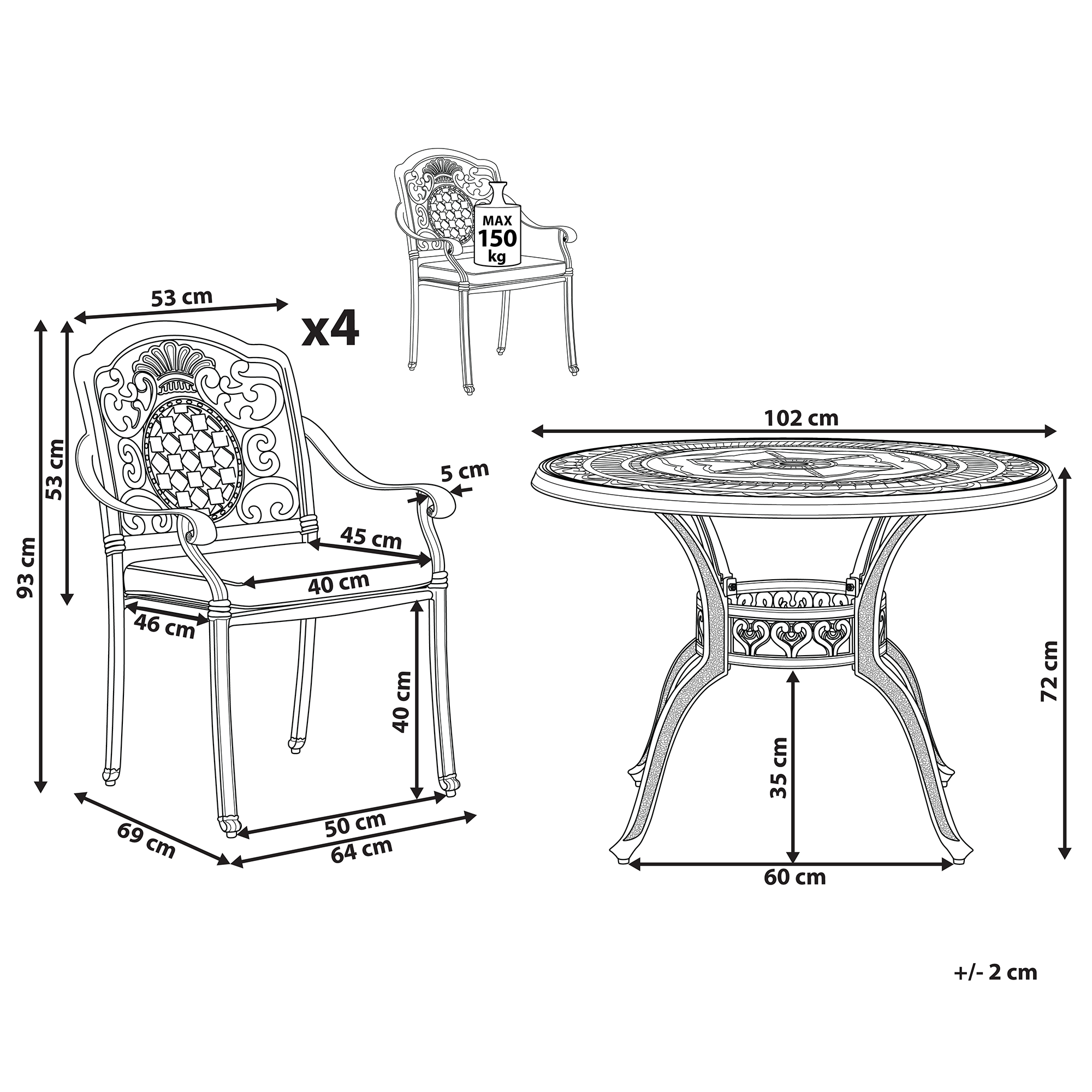 Beliani - Set de salle à manger, 4 Personnes Aluminium Marron foncé SALENTO - Beliani - Imagen 3