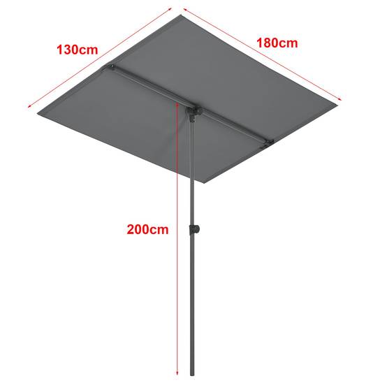 Parasol inclinable à 360° rectangulaire 180 x 130 cm gris - Image 2