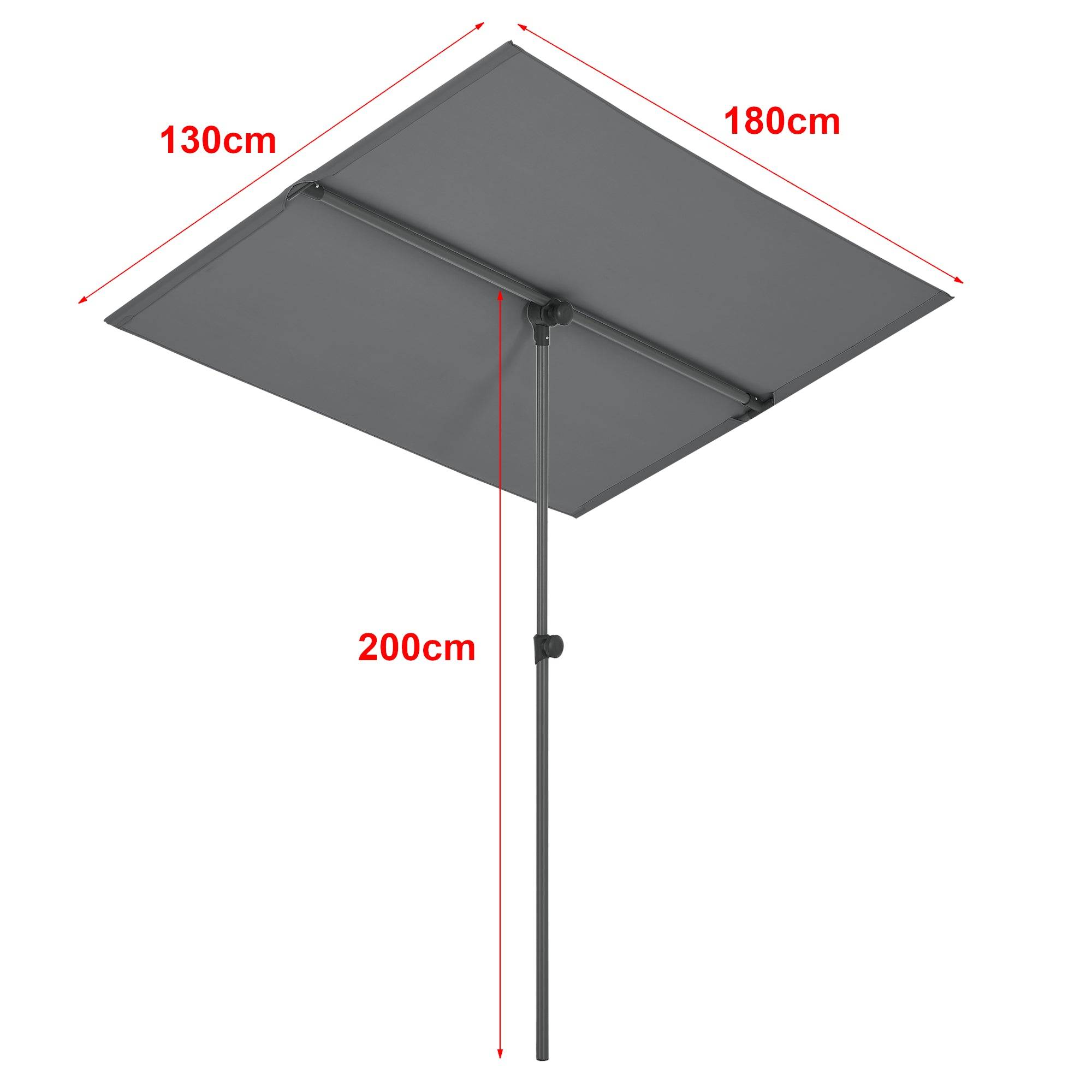 Parasol inclinable à 360° rectangulaire 180 x 130 cm gris - Image 2