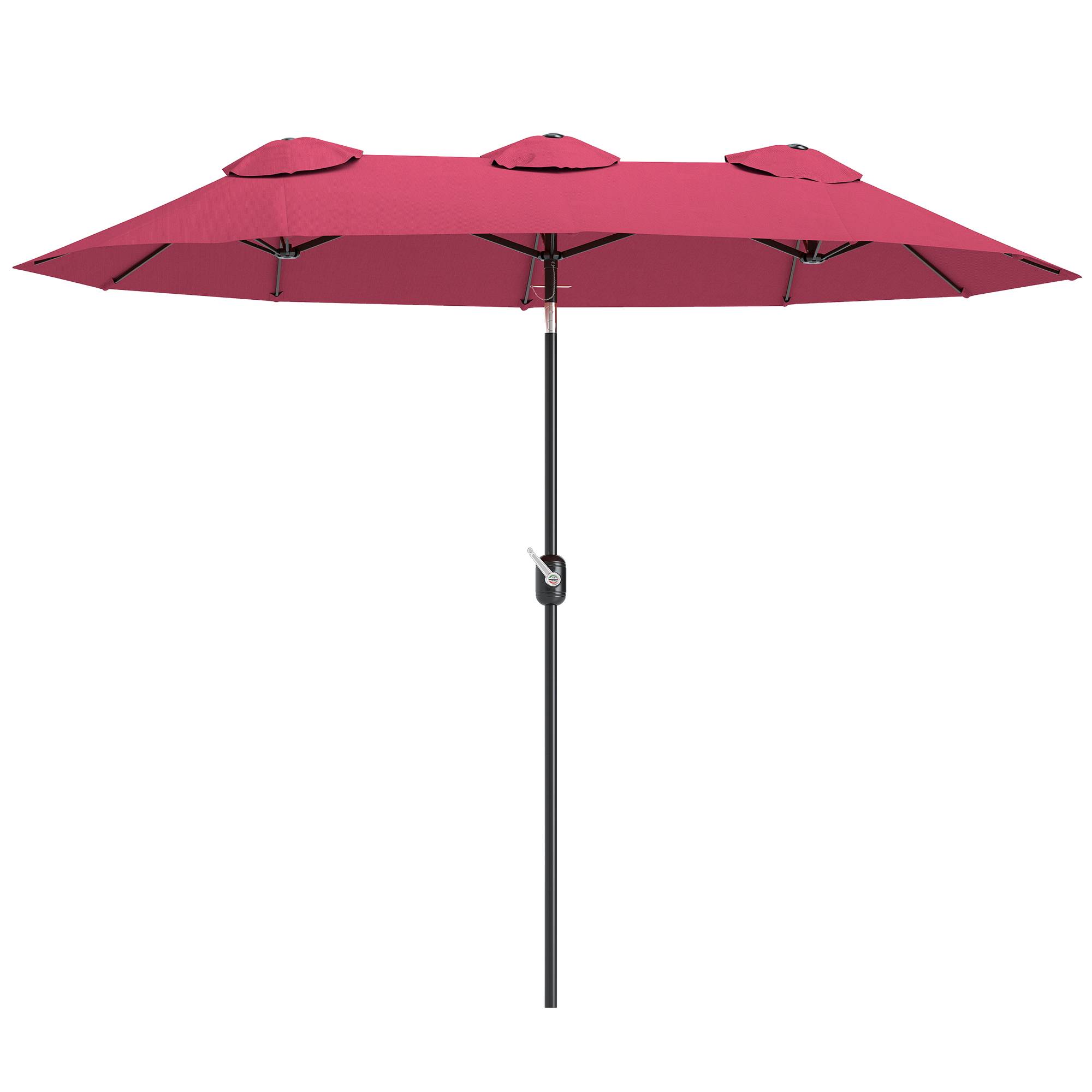 Parasol double jardin 295x152x222 cm, inclinaison 45°, manivelle manuelle, terrasse balcon piscine, rouge - Image 2