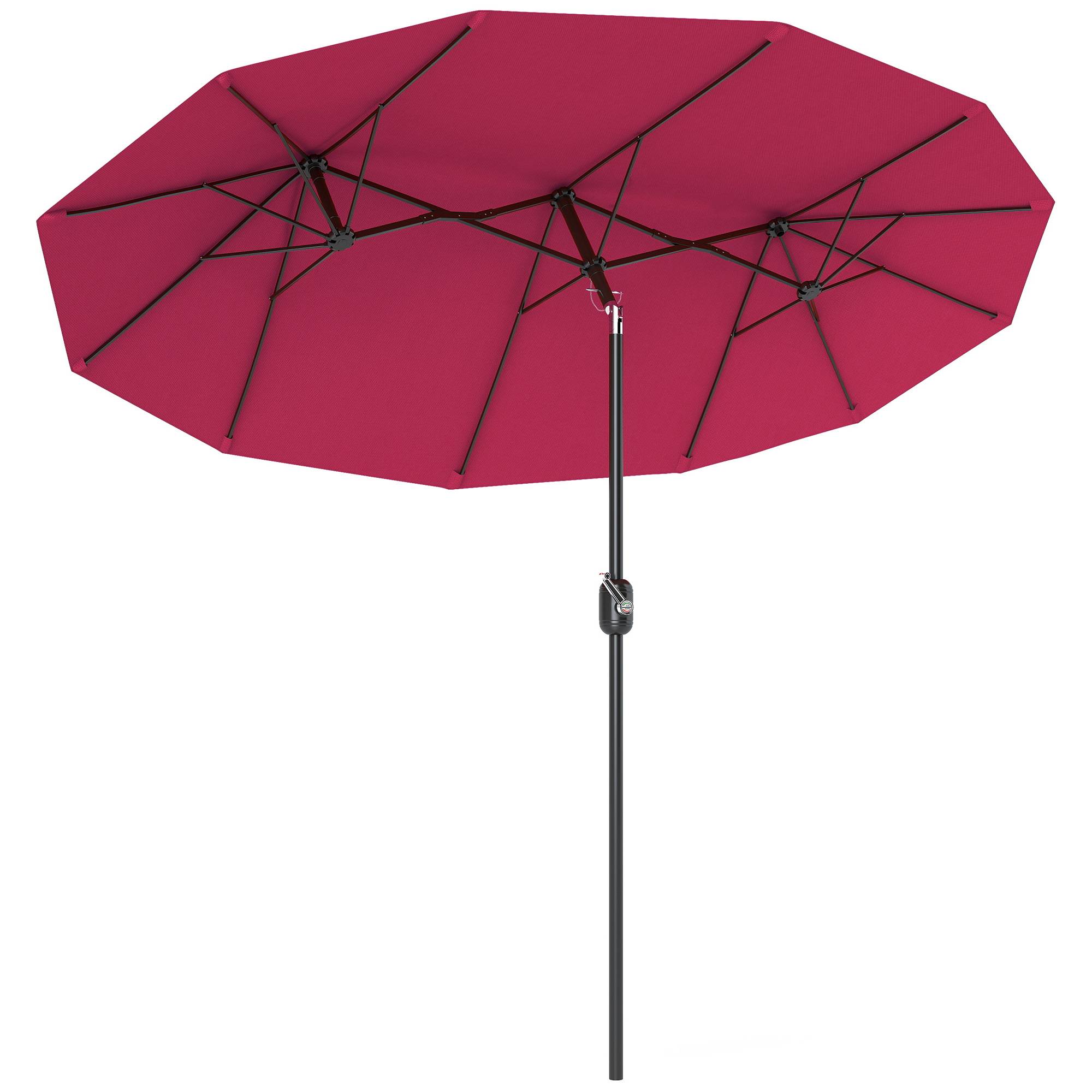 Parasol double jardin 295x152x222 cm, inclinaison 45°, manivelle manuelle, terrasse balcon piscine, rouge - Image 1