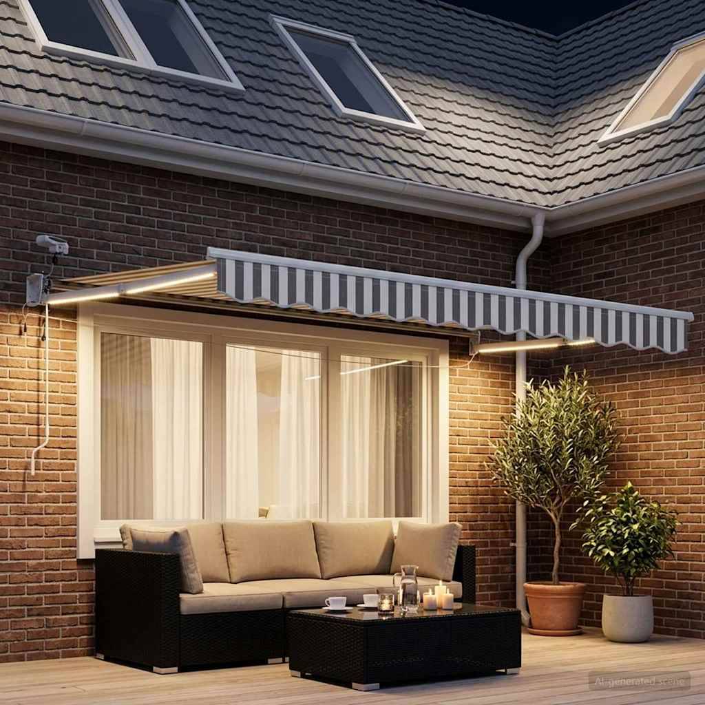 ComfortXL - Store banne motorisé polyester aluminium patios protection vent LED gris clair - ComfortXL Outdoor Living - Image 3