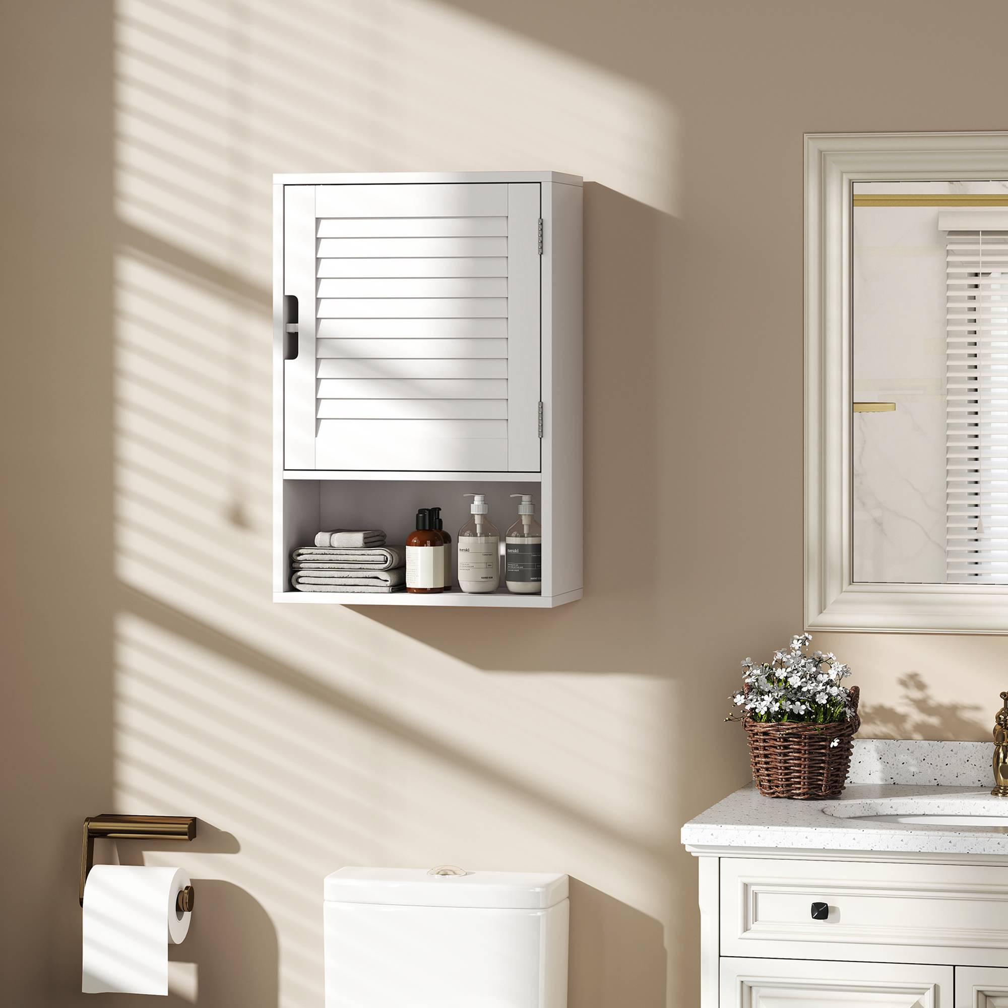 Sans Marque - Meuble salle bain mural une porte étagères réglables 40x20x60 cm blanc - Image 3