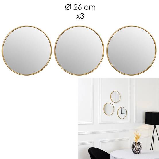 ALTOBUY - Lot de 3 Miroirs Doré Ø26cm - Miroirs Ronds avec Cadre Doré pour Décoration Murale - SILVA - Image 3