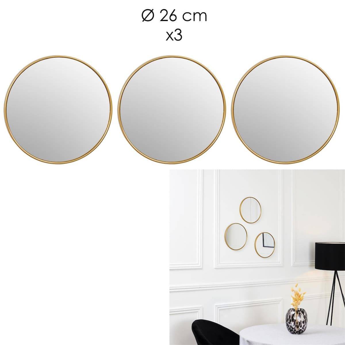 ALTOBUY - Lot de 3 Miroirs Doré Ø26cm - Miroirs Ronds avec Cadre Doré pour Décoration Murale - SILVA - Image 3