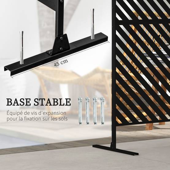 Panneau brise vue décoratif paravent extérieur à motif géométrique ajouré en métal - 122 x 45 x 198 cm, noir - Image 7
