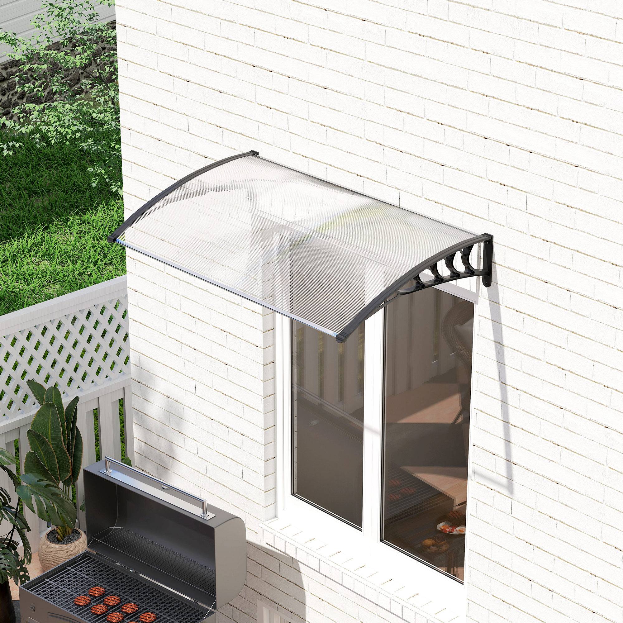 Auvent de porte polycarbonate pour fenêtre protection anti-UV et pluie 150x90cm Blanc - ComfortXL Outdoor Living - Image 4