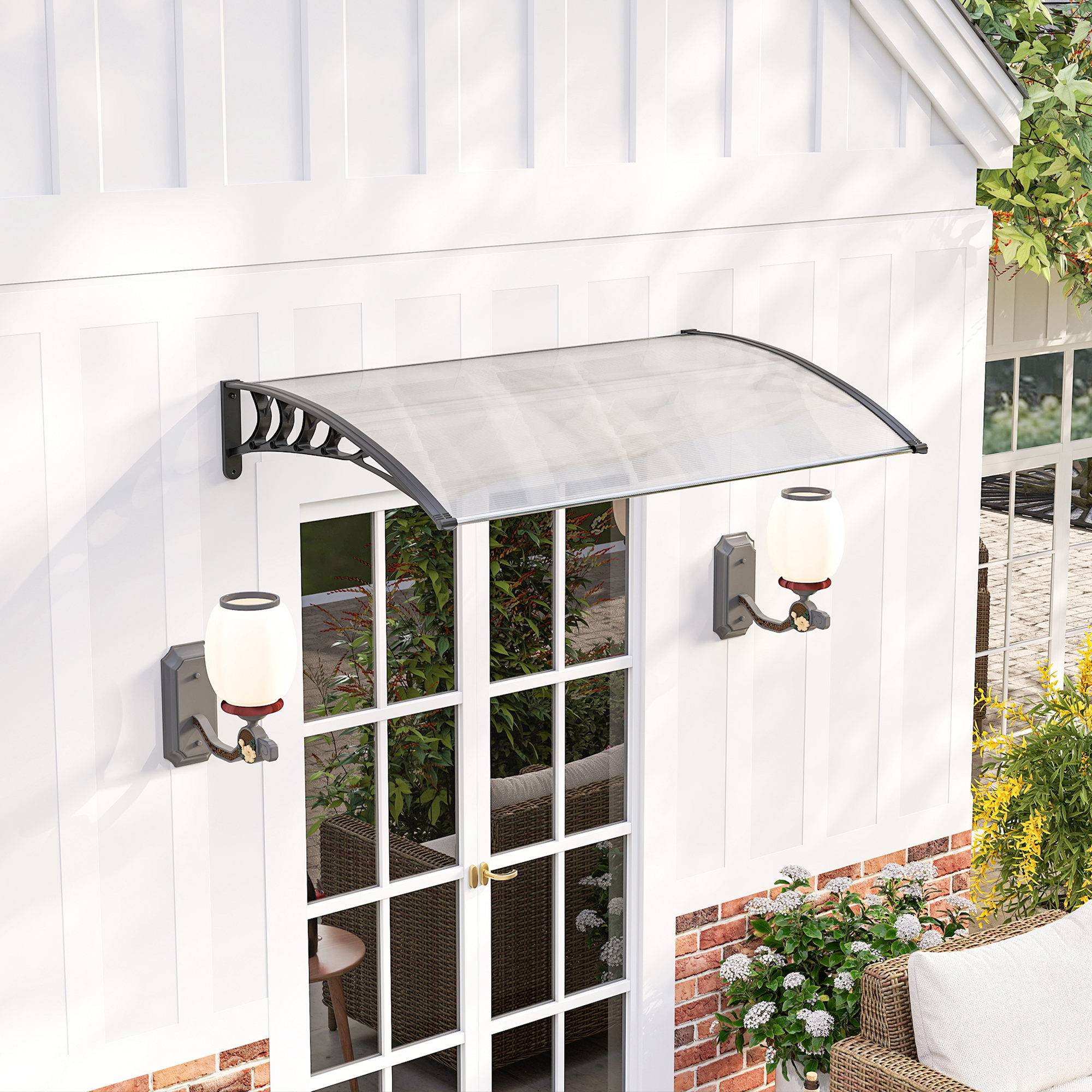 Auvent de porte polycarbonate pour fenêtre protection anti-UV et pluie 150x90cm Blanc - ComfortXL Outdoor Living - Image 3