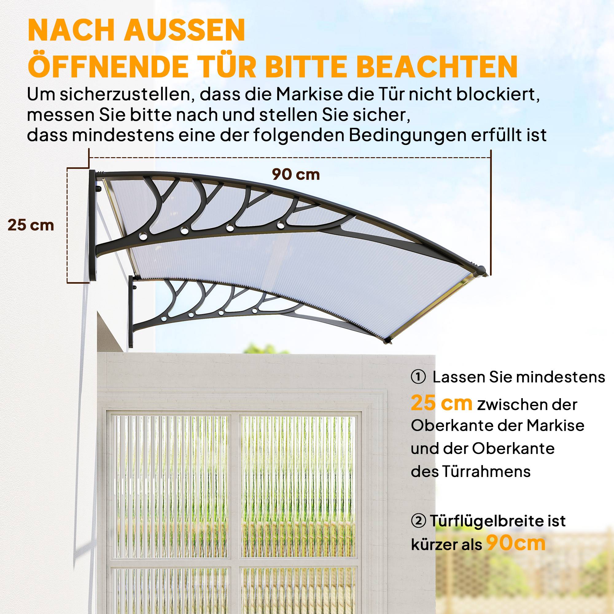 Auvent de porte polycarbonate pour fenêtre protection anti-UV et pluie 150x90cm Blanc - ComfortXL Outdoor Living - Image 9