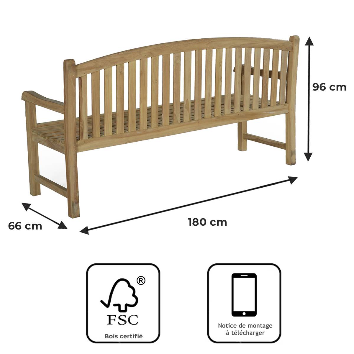 Banc en teck massif Cambridge 180 cm - TECK'Attitude - Imagen 9