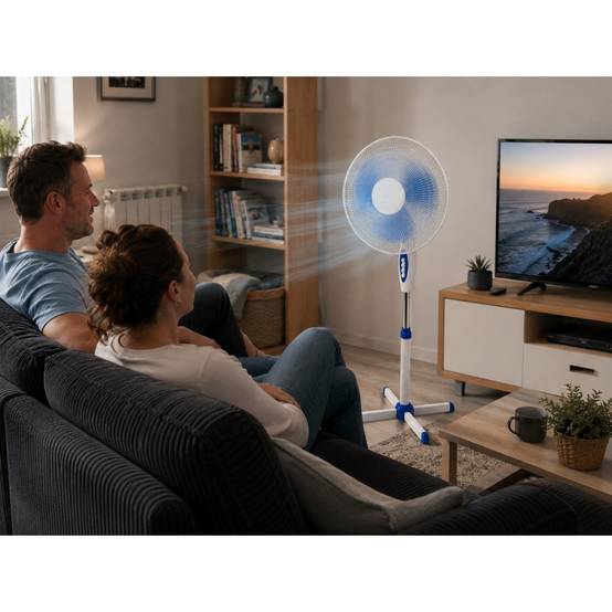 Ventilateur sur pied portable 45W 40Cm Hauteur réglable 1.30m Brasseur d'air Blanc Bleu 3 vitesses Oscillation Horizontale INTEC - Image 3