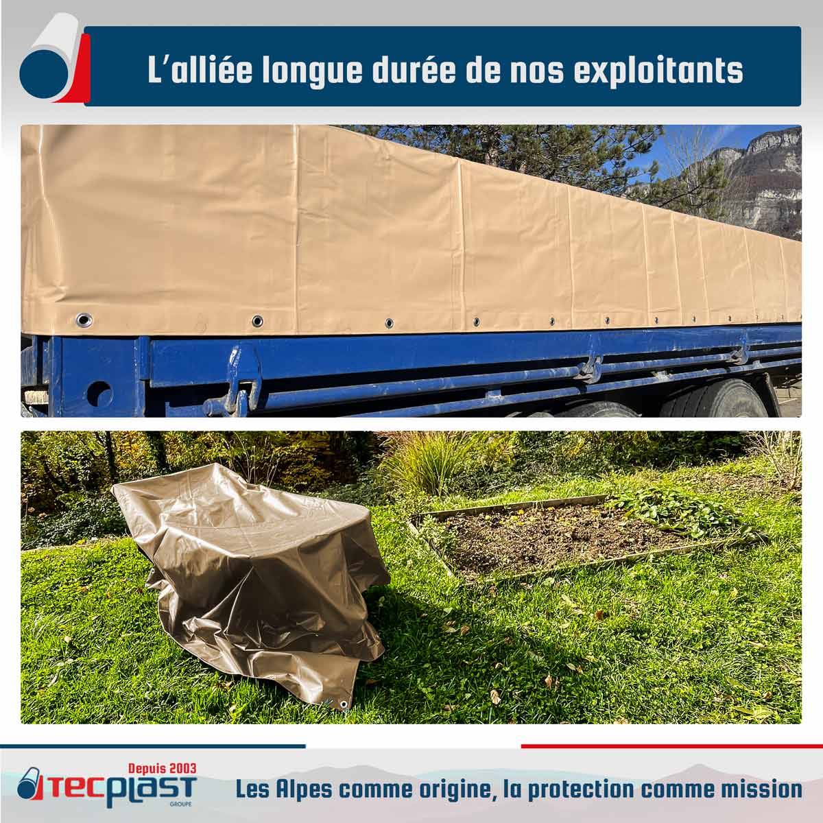Bâche Agricole 3x6 m LP506AG Beige foncé - Garantie 5 ans - Bâche PVC étanche de protection pour Matériel agricole TECPLAST - Imagen 2