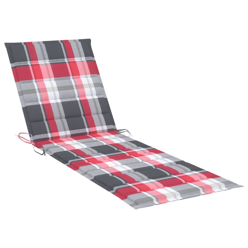 Chaise longue | Transat | Bain de soleil avec coussin carreaux rouge Bois de pin imprégné - Image 4