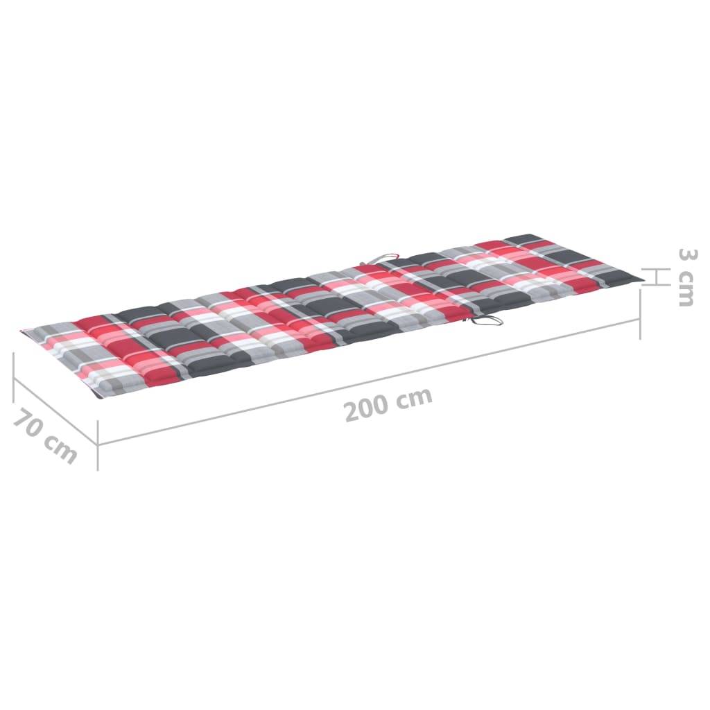 Chaise longue | Transat | Bain de soleil avec coussin carreaux rouge Bois de pin imprégné - Image 8