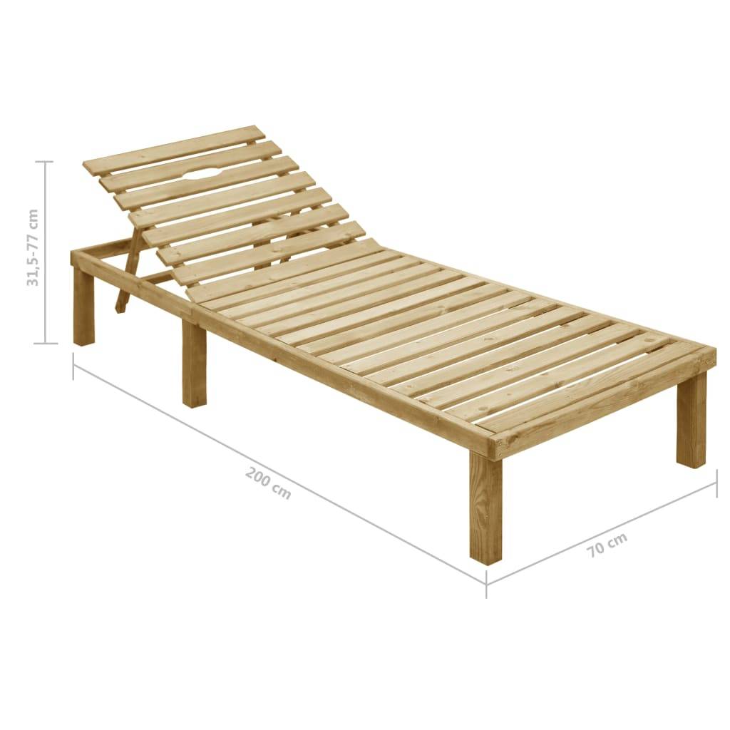 Chaise longue | Transat | Bain de soleil avec coussin carreaux rouge Bois de pin imprégné - Image 7