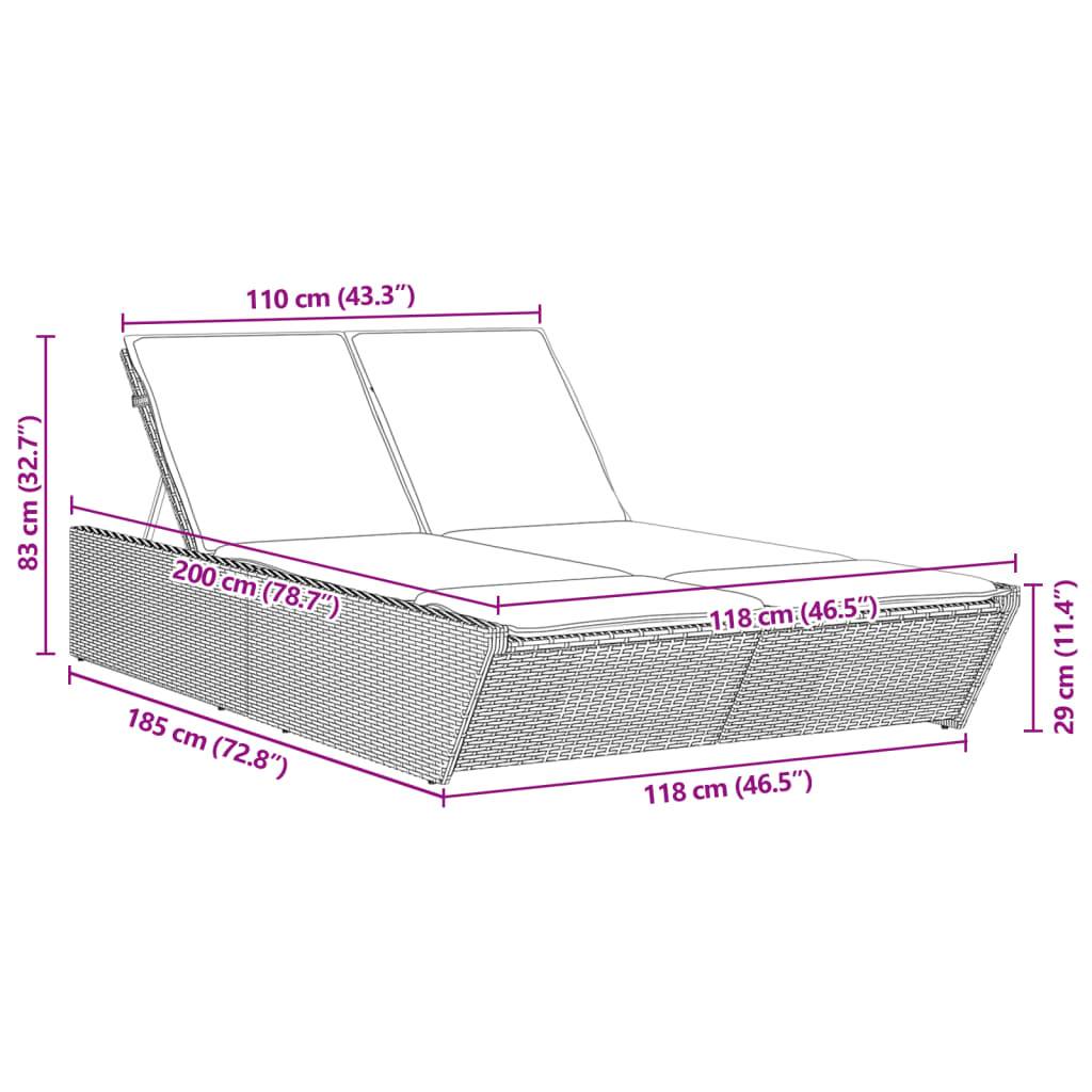 Chaise longue double résine tressée coussins gris clair 118 x 200 x 50.5/62.5/73.5/83 cm - PANGIVO - Image 10