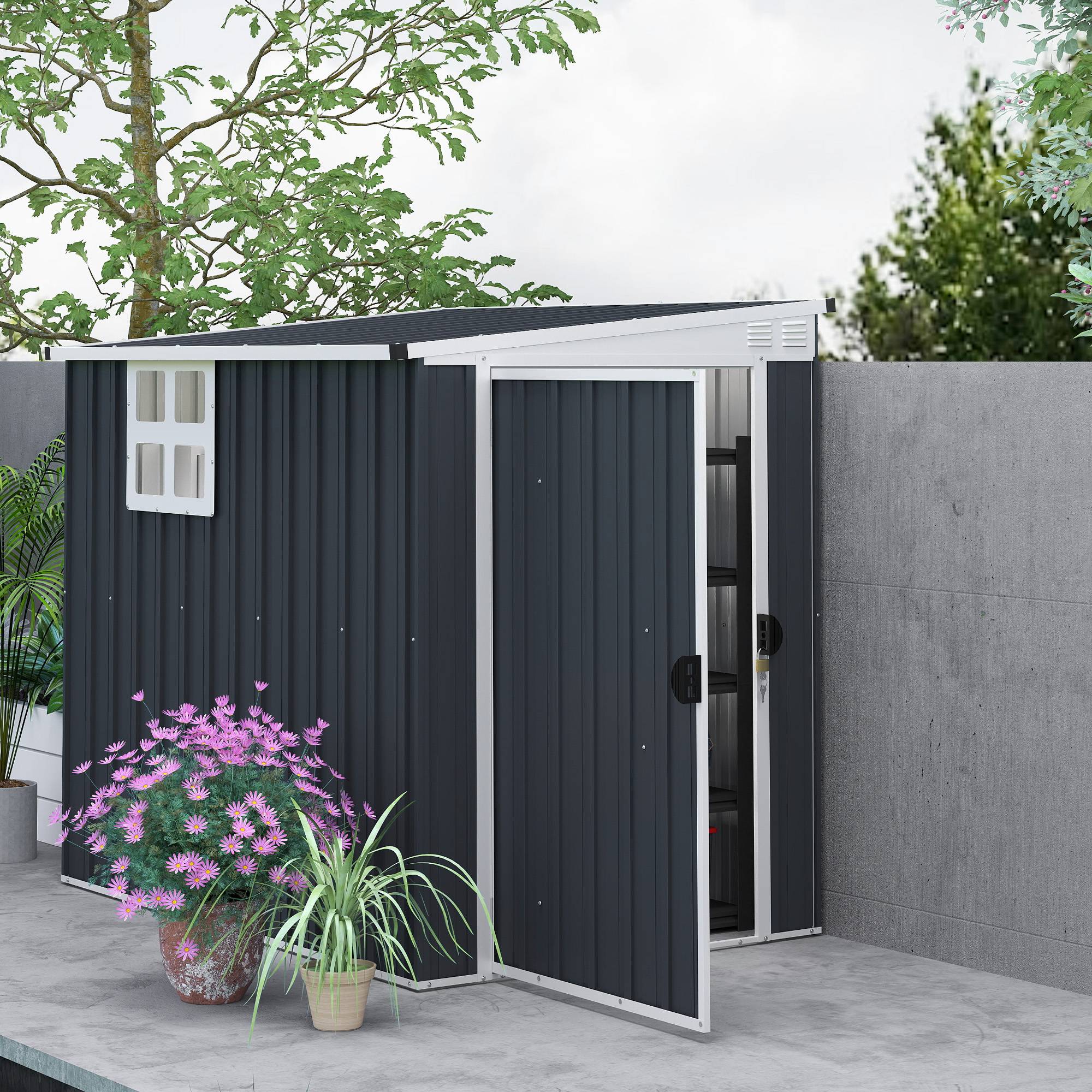 PANGIVO - Abri de jardin acier galvanisé gris anthracite 193 x 128 x 181 cm - PANGIVO - Image 4