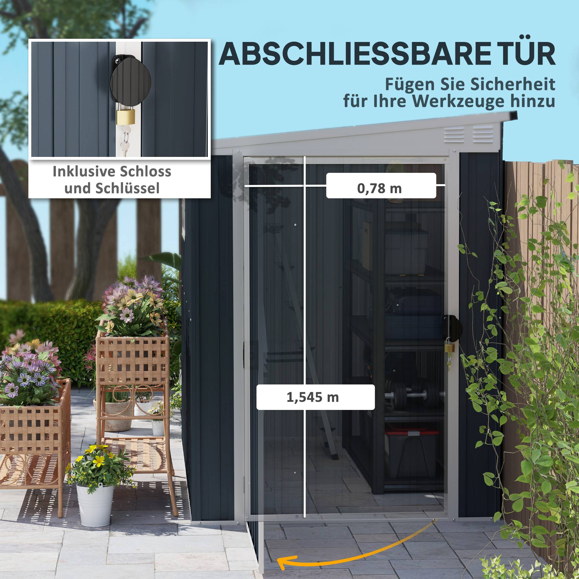 PANGIVO - Abri de jardin acier galvanisé gris anthracite 193 x 128 x 181 cm - PANGIVO - Image 7