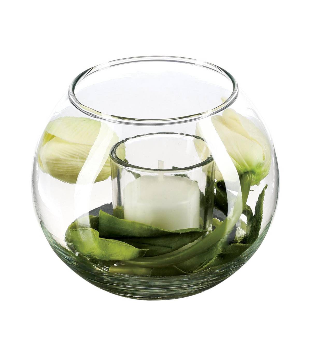 Composition florale artificielle Vase en verre D. 12 x P. 10 cm - Imagen 1