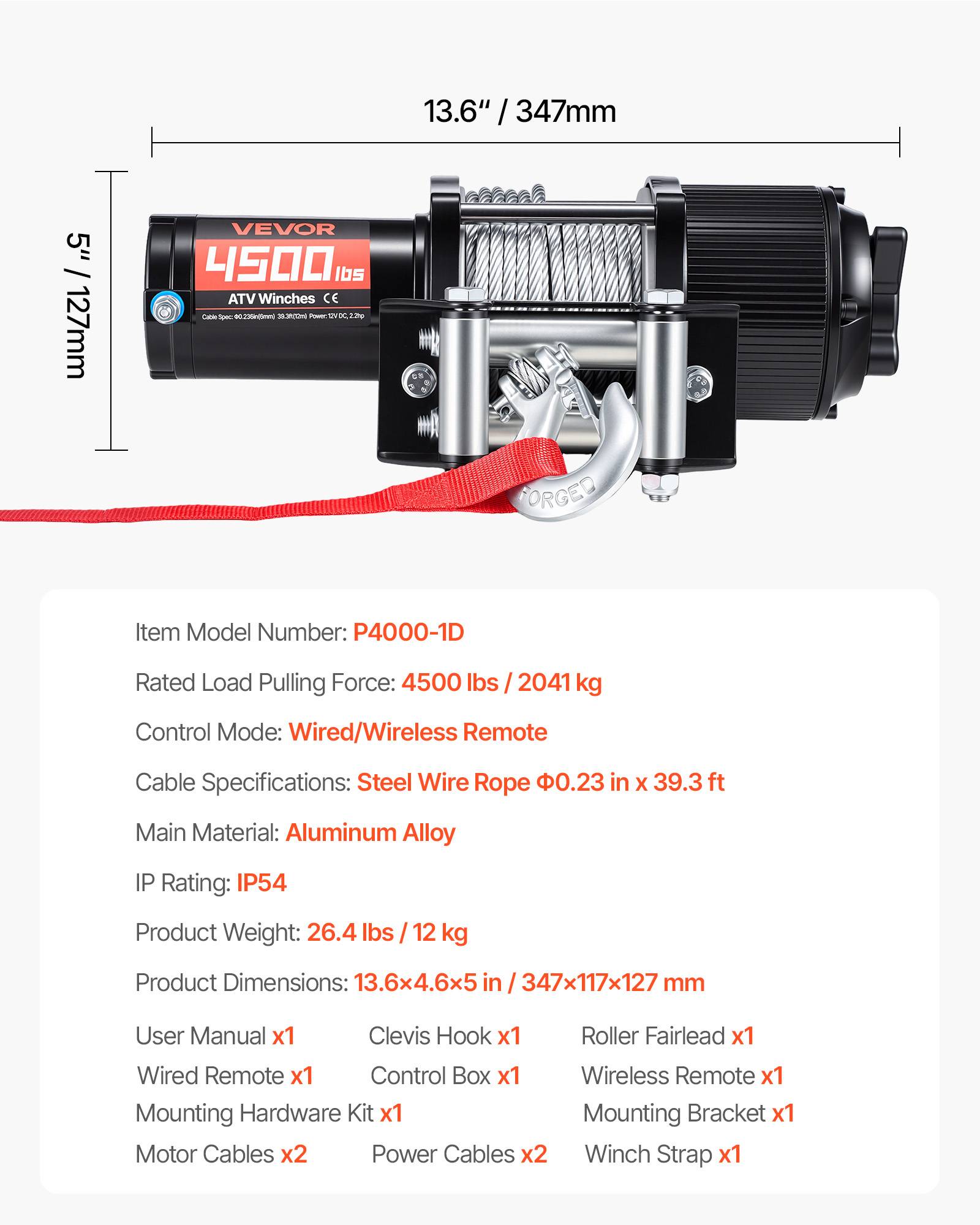 Vevor - VEVOR Treuil électrique 12 V 2041 kg pour quad et SSV, câble acier 6 mm x 12 m, télécommandes sans fil et filaire. - Image 6